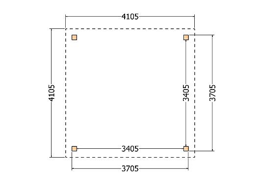 Constructiepakket plat dak | 4105x4105x2500mm | fijnbezaagd Douglas     CP-10.1026