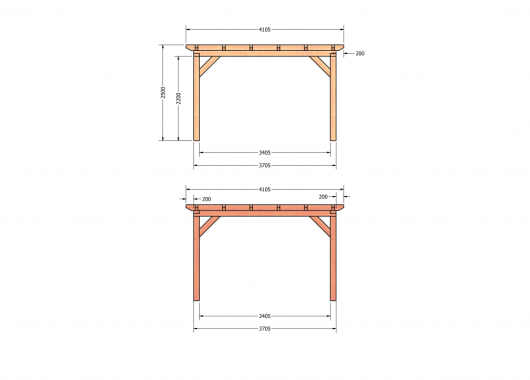 Constructiepakket plat dak | 4105x4105x2500mm | fijnbezaagd Douglas     CP-10.1026