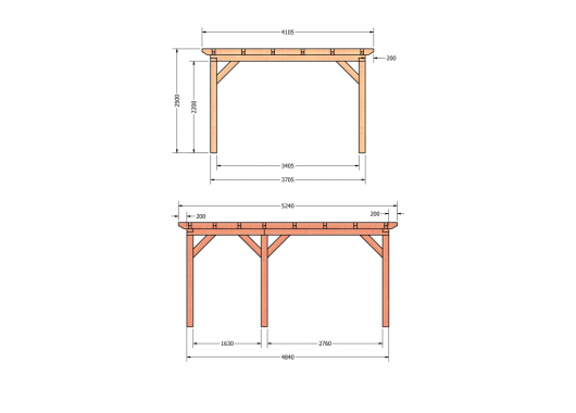 Constructiepakket plat dak | 5240x4105x2500mm | fijnbezaagd Douglas     CP-10.1027