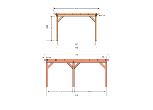 Constructiepakket plat dak | 5840x4105x2500mm | fijnbezaagd Douglas     CP-10.1029