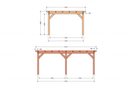 Constructiepakket plat dak | 6370x4105x2500mm | fijnbezaagd Douglas     CP-10.1031