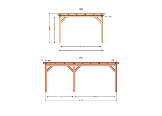 Constructiepakket plat dak | 6485x4105x2500mm | fijnbezaagd Douglas     CP-10.1032