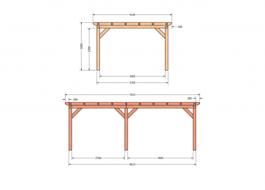 Constructiepakket plat dak | 7015x4105x2500mm | fijnbezaagd Douglas     CP-10.1033