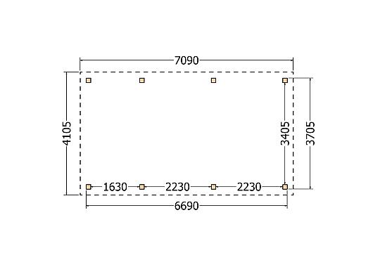 Constructiepakket plat dak | 7090x4105x2500mm | fijnbezaagd Douglas     CP-10.1034