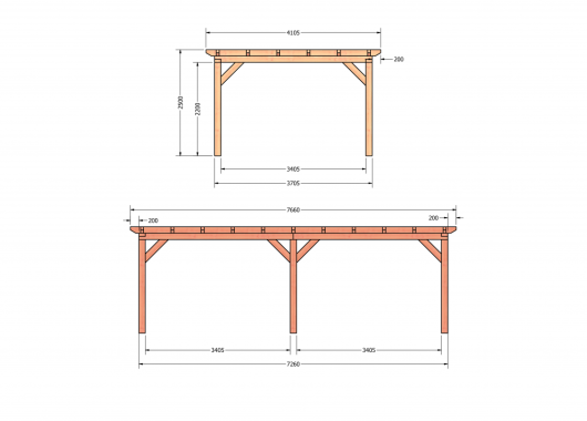 Constructiepakket plat dak | 7660x4105x2500mm | fijnbezaagd Douglas     CP-10.1035