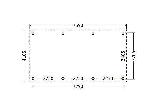 Constructiepakket plat dak | 7690x4105x2500mm | fijnbezaagd Douglas     CP-10.1036