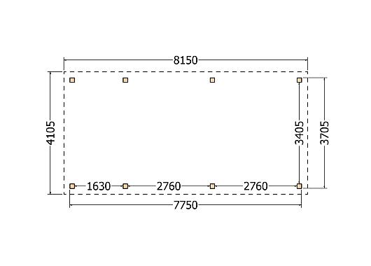 Constructiepakket plat dak | 8150x4105x2500mm | fijnbezaagd Douglas     CP-10.1037