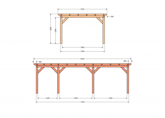 Constructiepakket plat dak | 8150x4105x2500mm | fijnbezaagd Douglas     CP-10.1037