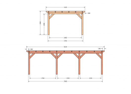 Constructiepakket plat dak | 8220x4105x2500mm | fijnbezaagd Douglas     CP-10.1038