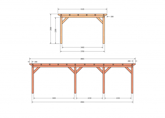 Constructiepakket plat dak | 8865x4105x2500mm | fijnbezaagd Douglas     CP-10.1039
