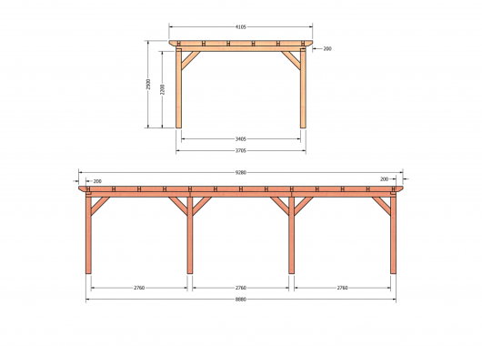 Constructiepakket plat dak | 9280x4105x2500mm | fijnbezaagd Douglas     CP-10.1040