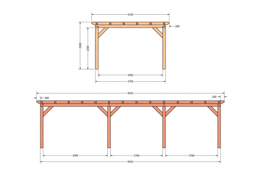 Constructiepakket plat dak | 9925x4105x2500mm | fijnbezaagd Douglas     CP-10.1041