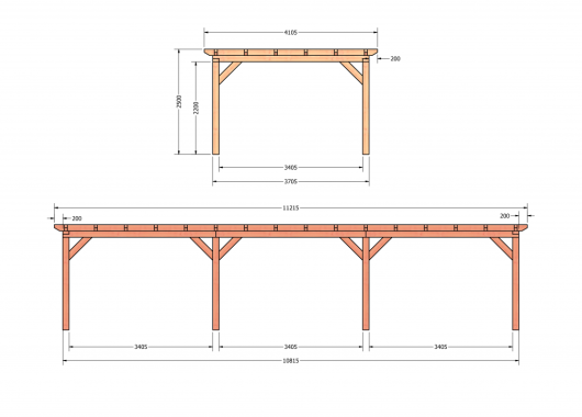 Constructiepakket plat dak | 11215x4105x2500mm | fijnbezaagd Douglas     CP-10.1042
