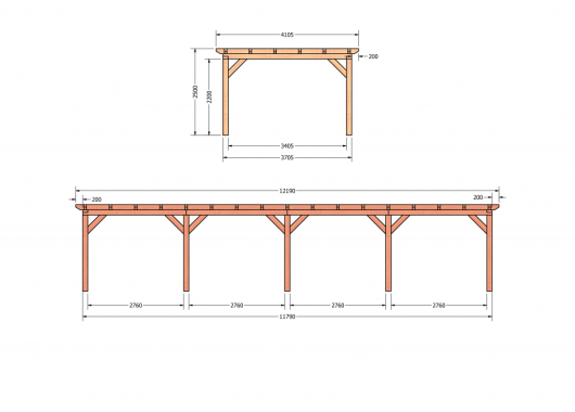 Constructiepakket plat dak | 12190x4105x2500mm | fijnbezaagd Douglas     CP-10.1043