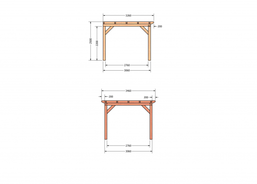 Constructiepakket aanbouwveranda | 3460x3260x2500mm | fijnbezaagd Douglas     CP-10.2000