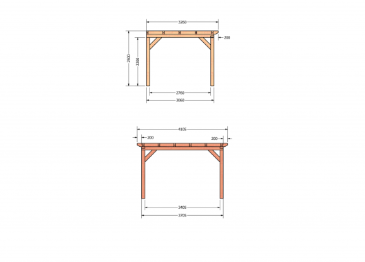Constructiepakket aanbouwveranda | 4105x3260x2500mm | fijnbezaagd Douglas     CP-10.2001