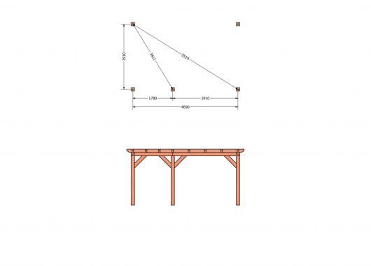 Constructiepakket aanbouwveranda | 5240x3260x2500mm links | fijnbezaagd Douglas     CP-10.2002