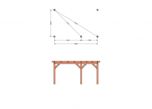 Constructiepakket aanbouwveranda | 5240x3260x2500mm rechts | fijnbezaagd Douglas     CP-10.2003