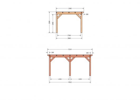 Constructiepakket aanbouwveranda | 5310x3260x2500mm | fijnbezaagd Douglas     CP-10.2004