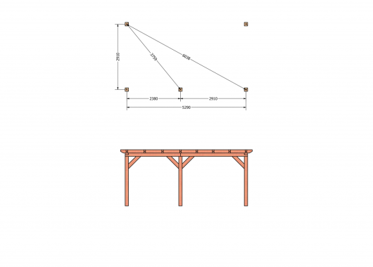 Constructiepakket aanbouwveranda | 5840x3260x2500mm links | fijnbezaagd Douglas     CP-10.2005