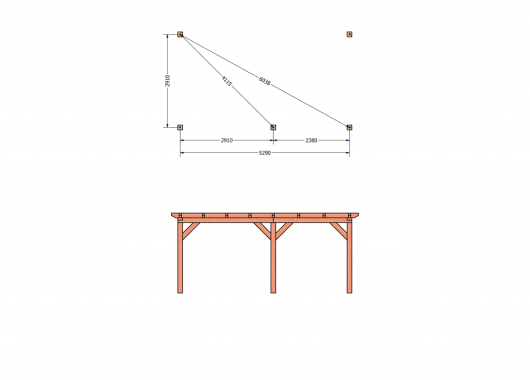 Constructiepakket aanbouwveranda | 5840x3260x2500mm rechts | fijnbezaagd Douglas     CP-10.2006
