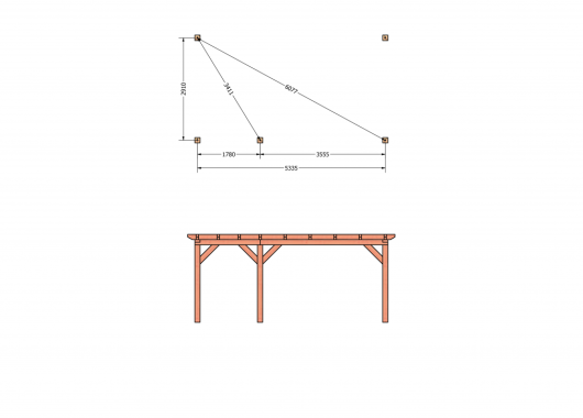 Constructiepakket aanbouwveranda | 5885x3260x2500mm links | fijnbezaagd Douglas     CP-10.2007