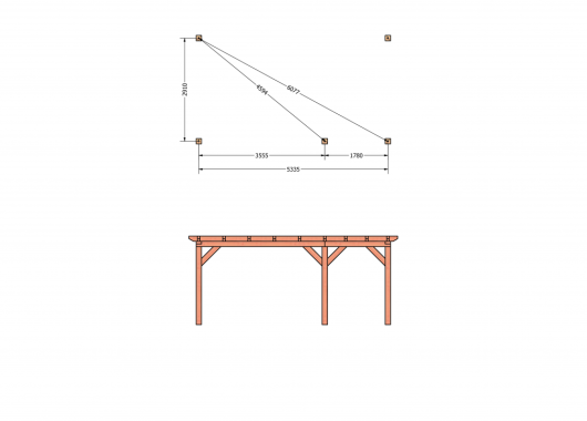 Constructiepakket aanbouwveranda | 5885x3260x2500mm rechts | fijnbezaagd Douglas     CP-10.2008