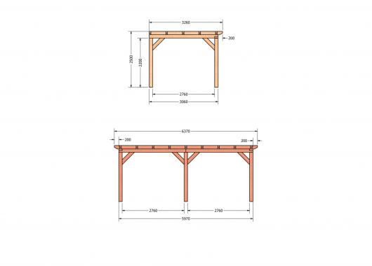 Constructiepakket aanbouwveranda | 6370x3260x2500mm | fijnbezaagd Douglas     CP-10.2009