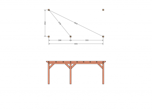 Constructiepakket aanbouwveranda | 6485x3260x2500mm links | fijnbezaagd Douglas     CP-10.2010
