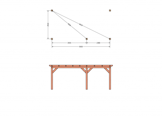 Constructiepakket aanbouwveranda | 6485x3260x2500mm rechts | fijnbezaagd Douglas     CP-10.2011
