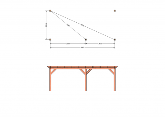 Constructiepakket aanbouwveranda | 7015x3260x2500mm rechts | fijnbezaagd Douglas     CP-10.2013