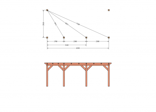 Constructiepakket aanbouwveranda | 7090x3260x2500mm links | fijnbezaagd Douglas     CP-10.2014