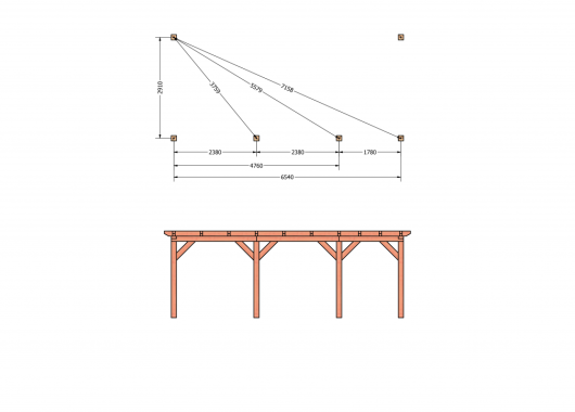 Constructiepakket aanbouwveranda | 7090x3260x2500mm rechts | fijnbezaagd Douglas     CP-10.2015