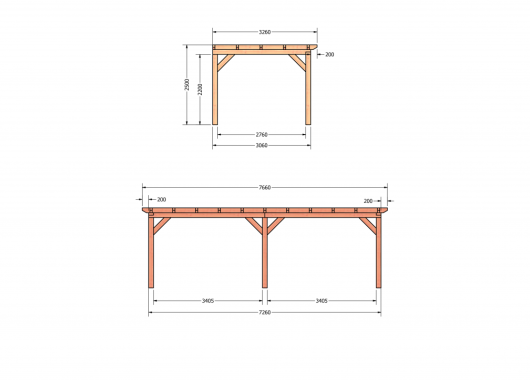 Constructiepakket aanbouwveranda | 7660x3260x2500mm | fijnbezaagd Douglas     CP-10.2016