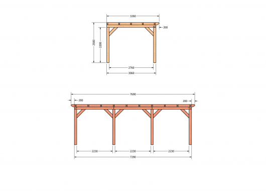 Constructiepakket aanbouwveranda | 7690x3260x2500mm | fijnbezaagd Douglas     CP-10.2017