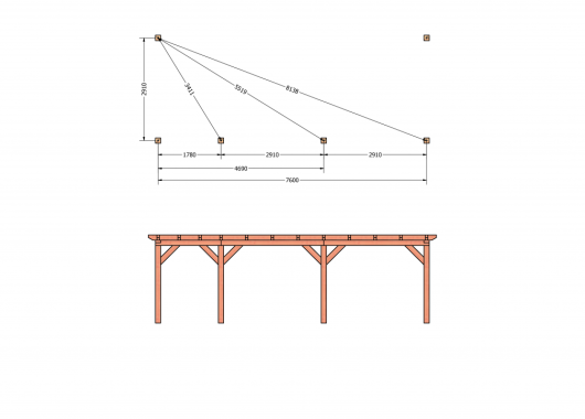 Constructiepakket aanbouwveranda | 8150x3260x2500mm links | fijnbezaagd Douglas     CP-10.2018