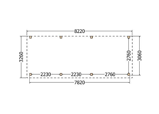 Constructiepakket aanbouwveranda | 8220x3260x2500mm rechts | fijnbezaagd Douglas     CP-10.2021