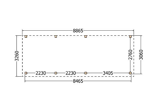 Constructiepakket aanbouwveranda | 8865x3260x2500mm rechts | fijnbezaagd Douglas     CP-10.2023