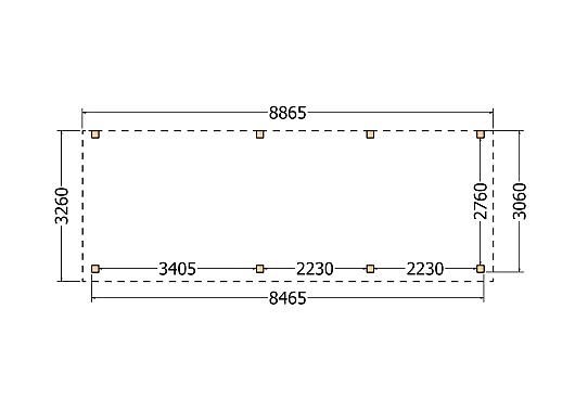 Constructiepakket aanbouwveranda | 8865x3260x2500mm links | fijnbezaagd Douglas     CP-10.2022