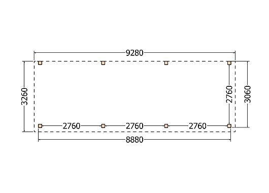 Constructiepakket aanbouwveranda | 9280x3260x2500mm | fijnbezaagd Douglas     CP-10.2024