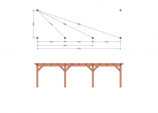 Constructiepakket aanbouwveranda | 9280x3260x2500mm | fijnbezaagd Douglas     CP-10.2024