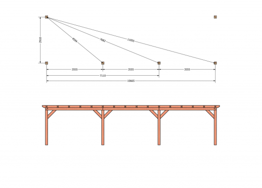 Constructiepakket aanbouwveranda | 11215x3260x2500mm | fijnbezaagd Douglas     CP-10.2027