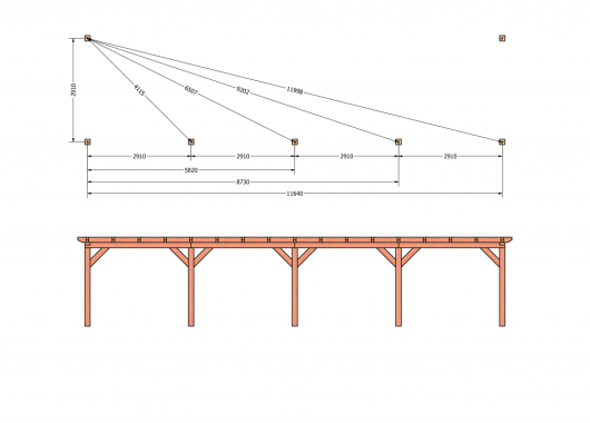 Constructiepakket aanbouwveranda | 12190x3260x2500mm | fijnbezaagd Douglas     CP-10.2028