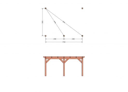 Constructiepakket aanbouwveranda | 5310x3905x2500mm | fijnbezaagd Douglas     CP-10.2054