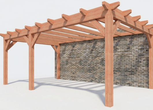 Constructiepakket aanbouwveranda | 6485x3905x2500mm links | fijnbezaagd Douglas     CP-10.2060