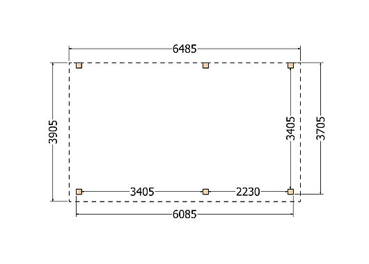 Constructiepakket aanbouwveranda | 6485x3905x2500mm rechts | fijnbezaagd Douglas     CP-10.2061