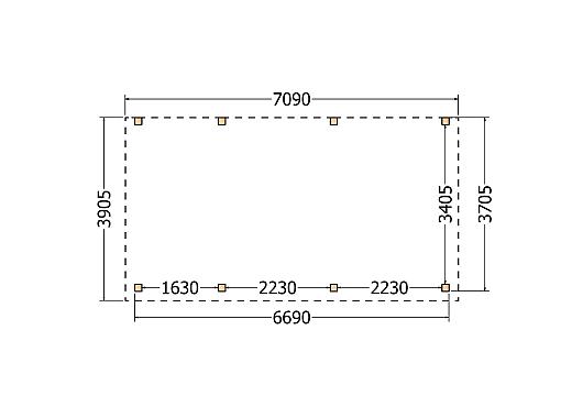 Constructiepakket aanbouwveranda | 7090x3905x2500mm links | fijnbezaagd Douglas     CP-10.2064