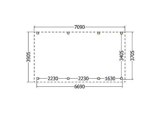 Constructiepakket aanbouwveranda | 7090x3905x2500mm rechts | fijnbezaagd Douglas     CP-10.2065