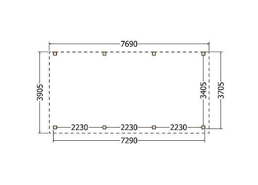 Constructiepakket aanbouwveranda | 7690x3905x2500mm | fijnbezaagd Douglas     CP-10.2067