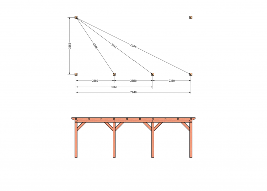 Constructiepakket aanbouwveranda | 7690x3905x2500mm | fijnbezaagd Douglas     CP-10.2067